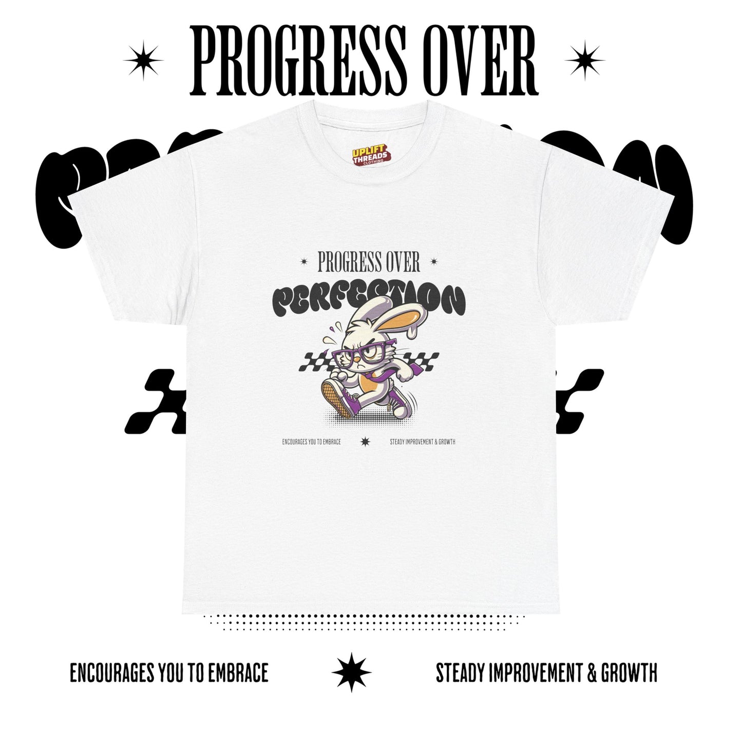 Motivational Unisex Heavy Cotton Tee - 'Progress Over Perfection'