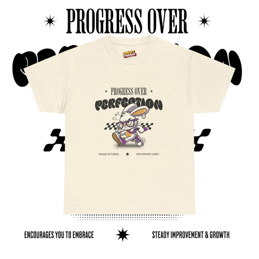 Motivational Unisex Heavy Cotton Tee - 'Progress Over Perfection'