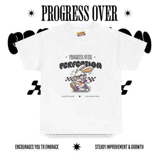 Motivational Unisex Heavy Cotton Tee - 'Progress Over Perfection'