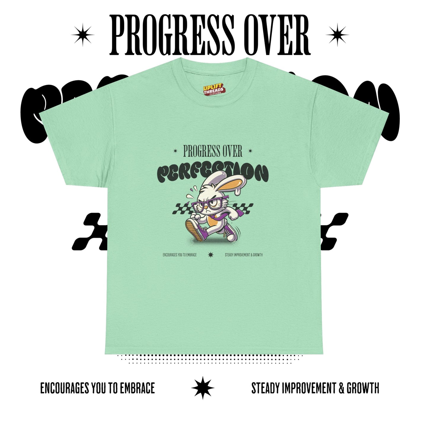 Motivational Unisex Heavy Cotton Tee - 'Progress Over Perfection'